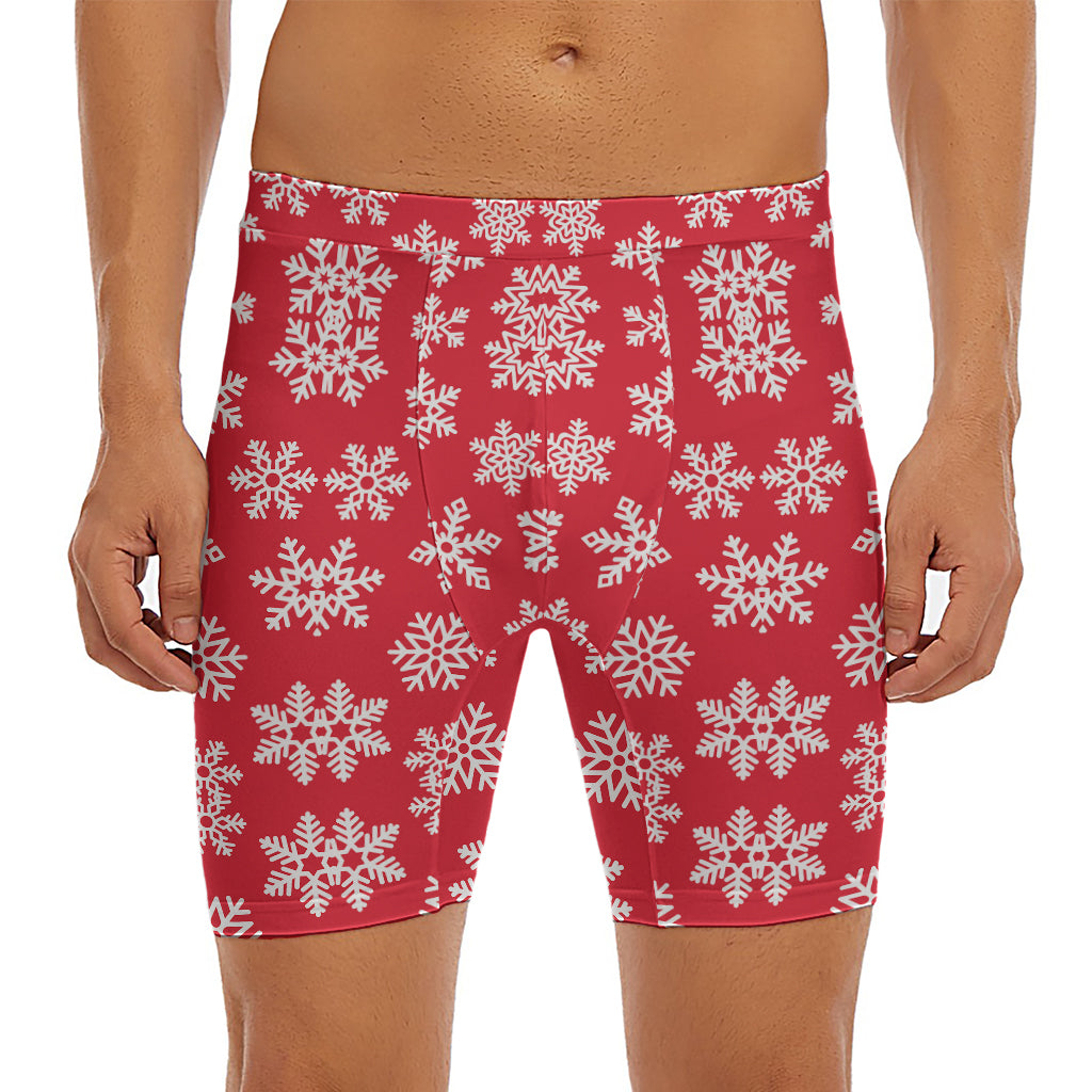 Merry Christmas Snowflakes Pattern Print Men's Long Boxer Briefs