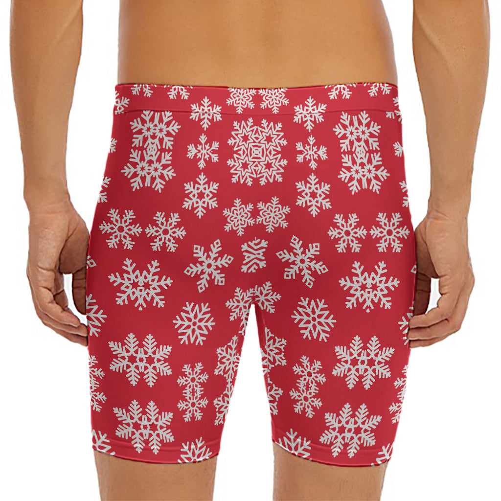 Merry Christmas Snowflakes Pattern Print Men's Long Boxer Briefs
