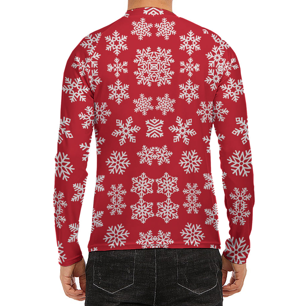 Merry Christmas Snowflakes Pattern Print Men's Long Sleeve Rash Guard