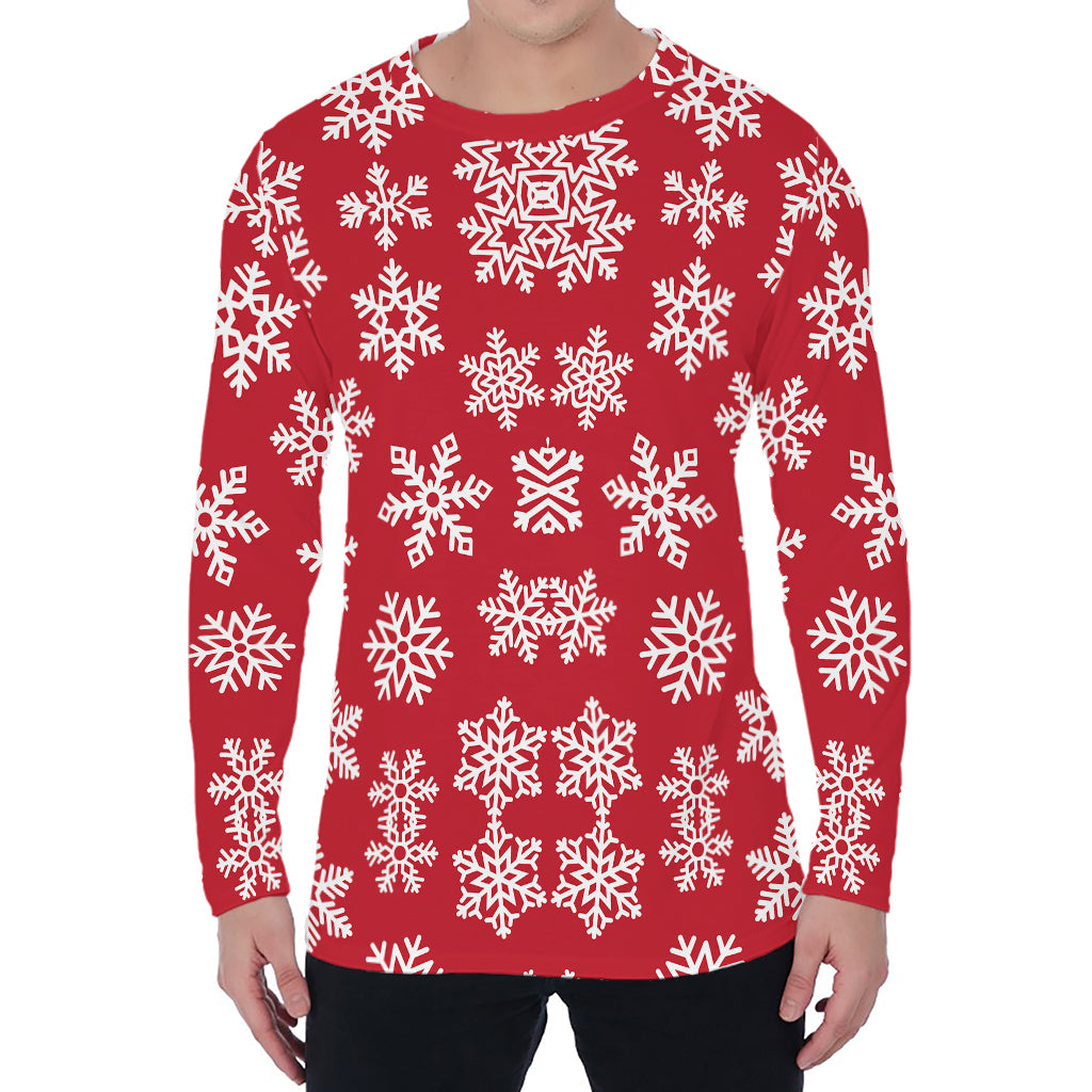 Merry Christmas Snowflakes Pattern Print Men's Long Sleeve T-Shirt