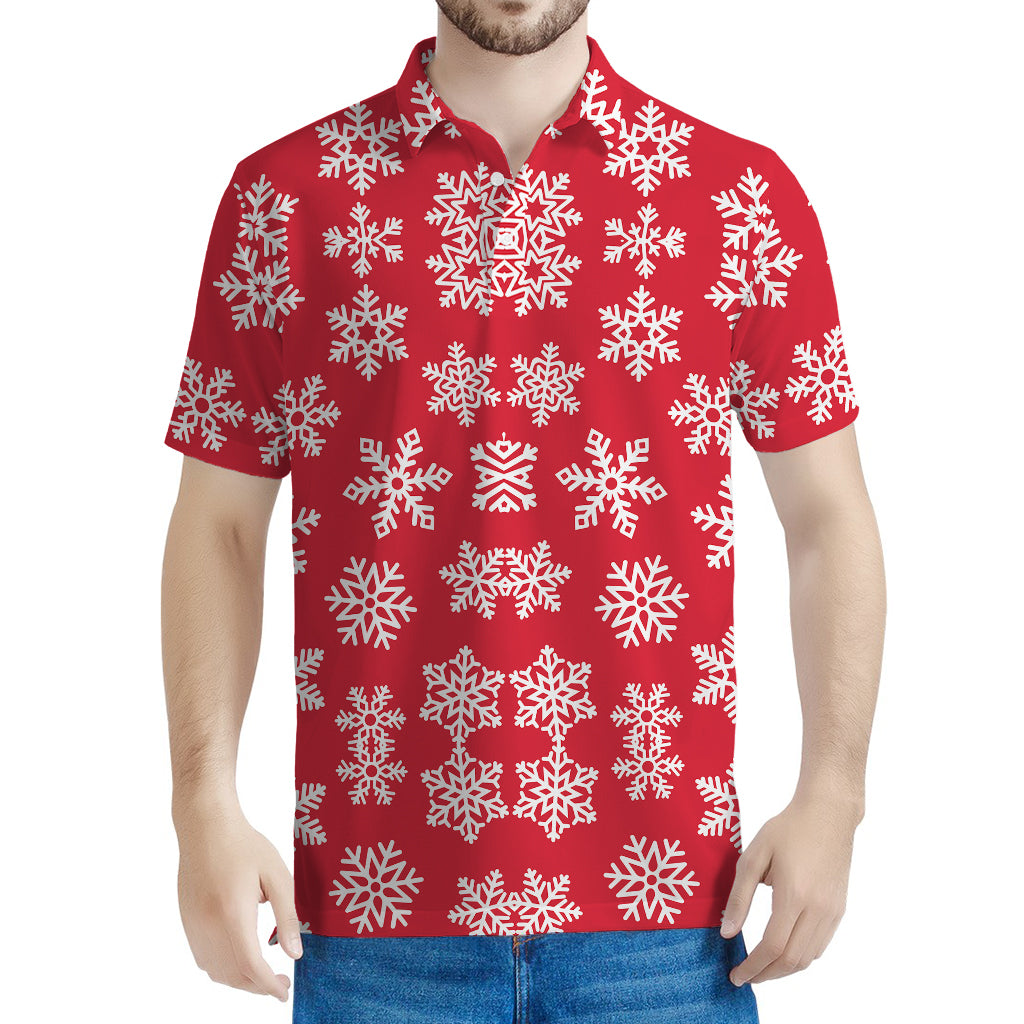 Merry Christmas Snowflakes Pattern Print Men's Polo Shirt