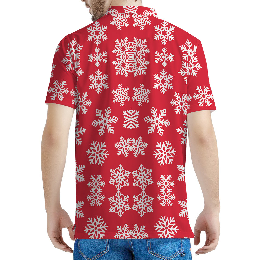 Merry Christmas Snowflakes Pattern Print Men's Polo Shirt