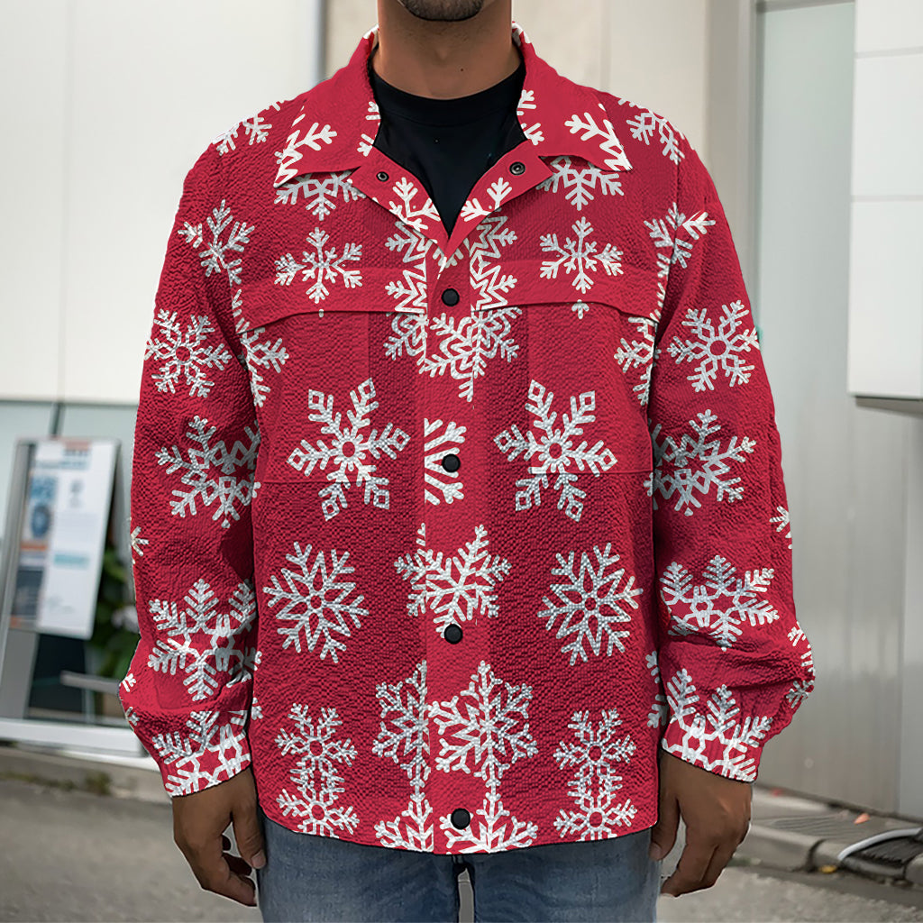 Merry Christmas Snowflakes Pattern Print Men's Shirt Jacket