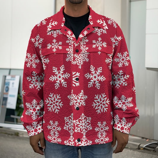 Merry Christmas Snowflakes Pattern Print Men's Shirt Jacket