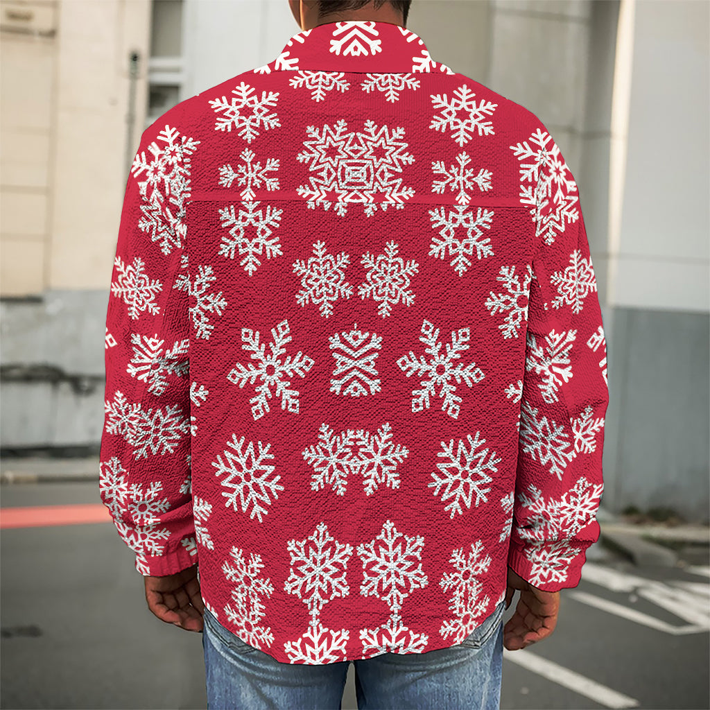 Merry Christmas Snowflakes Pattern Print Men's Shirt Jacket