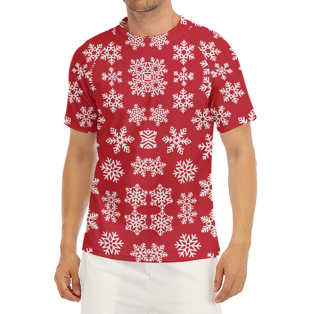 Merry Christmas Snowflakes Pattern Print Men's Short Sleeve Rash Guard