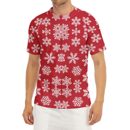 Merry Christmas Snowflakes Pattern Print Men's Short Sleeve Rash Guard