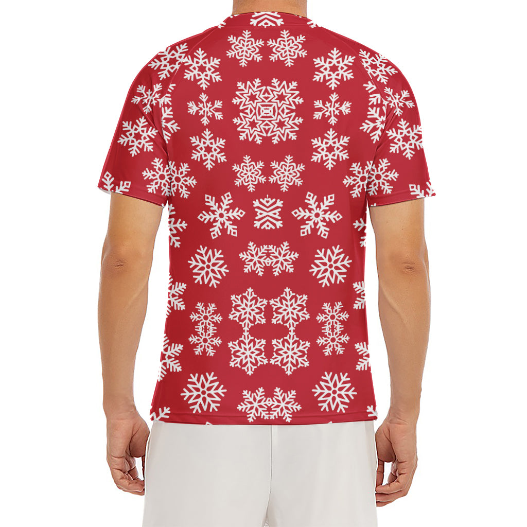 Merry Christmas Snowflakes Pattern Print Men's Short Sleeve Rash Guard
