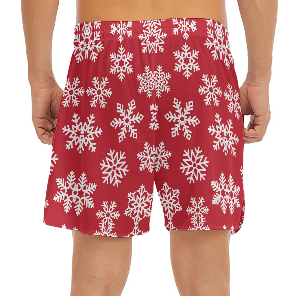 Merry Christmas Snowflakes Pattern Print Men's Split Running Shorts