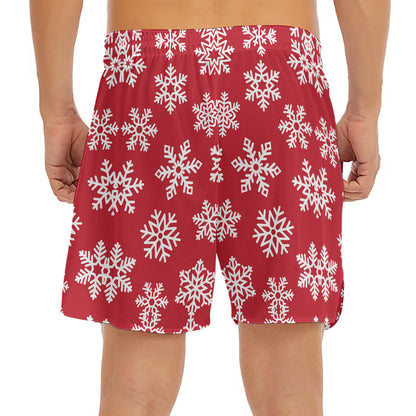 Merry Christmas Snowflakes Pattern Print Men's Split Running Shorts