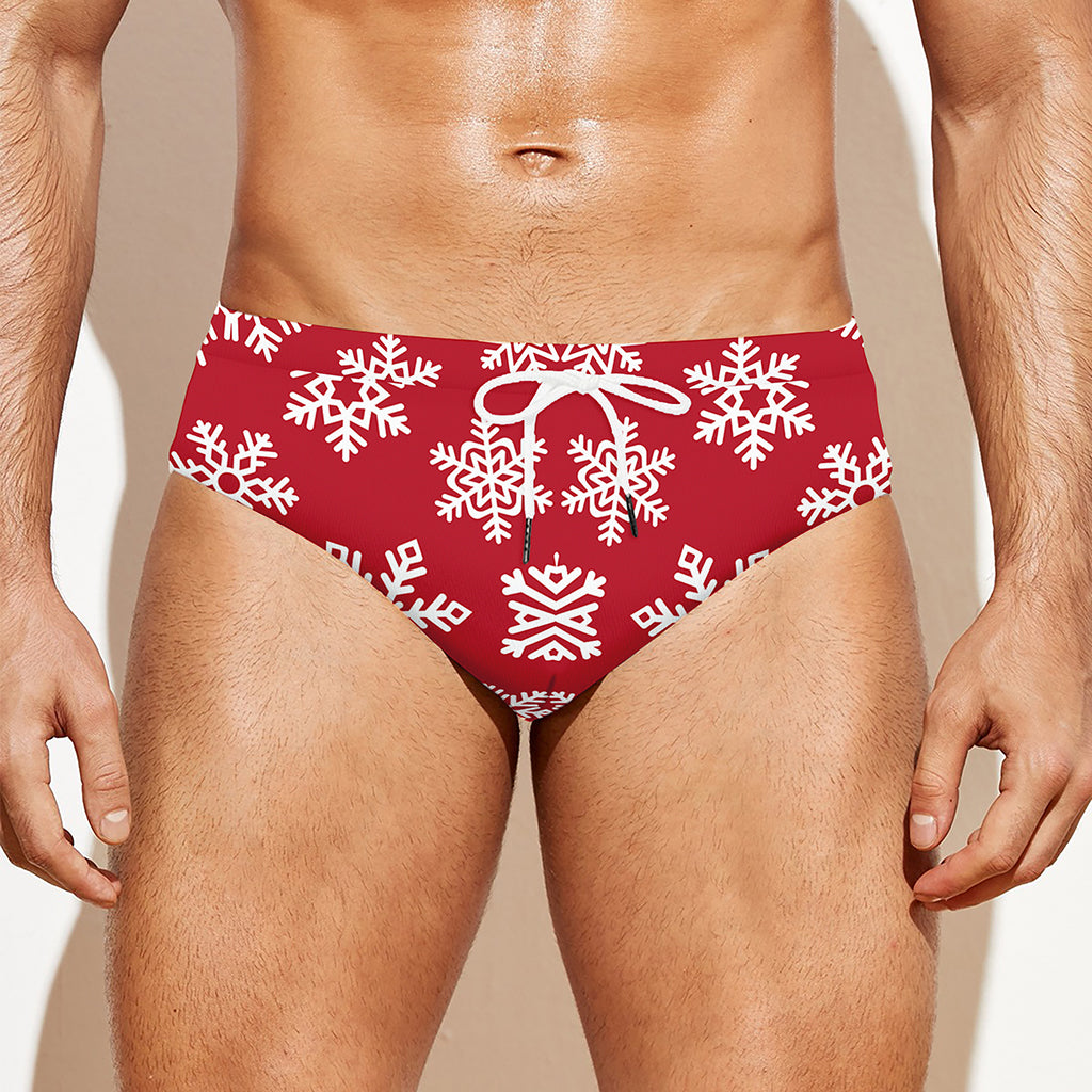 Merry Christmas Snowflakes Pattern Print Men's Swim Briefs