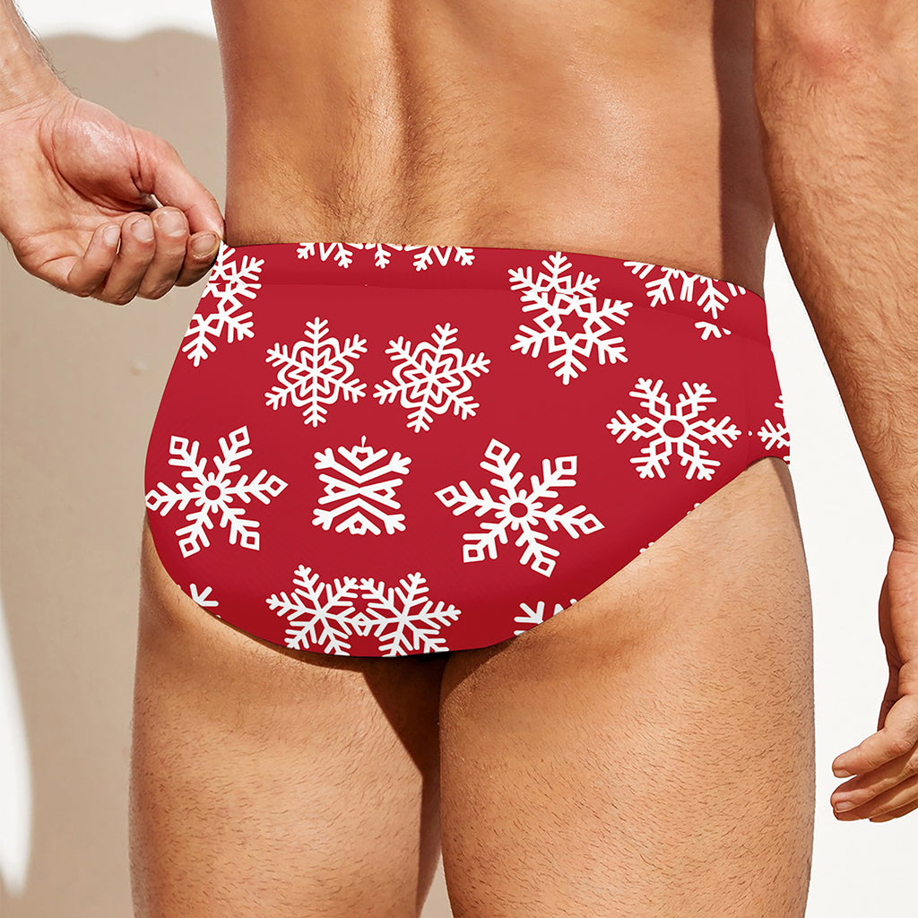 Merry Christmas Snowflakes Pattern Print Men's Swim Briefs