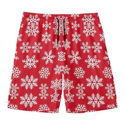 Merry Christmas Snowflakes Pattern Print Men's Swim Trunks
