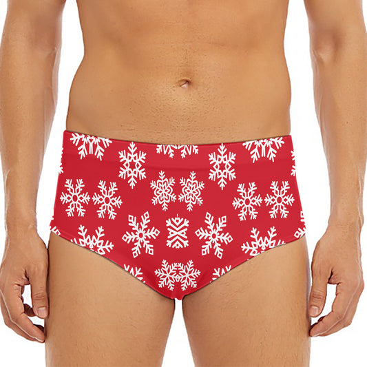 Merry Christmas Snowflakes Pattern Print Men's Triangle Swim Briefs