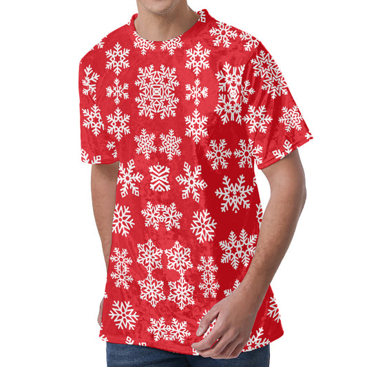 Merry Christmas Snowflakes Pattern Print Men's Velvet T-Shirt