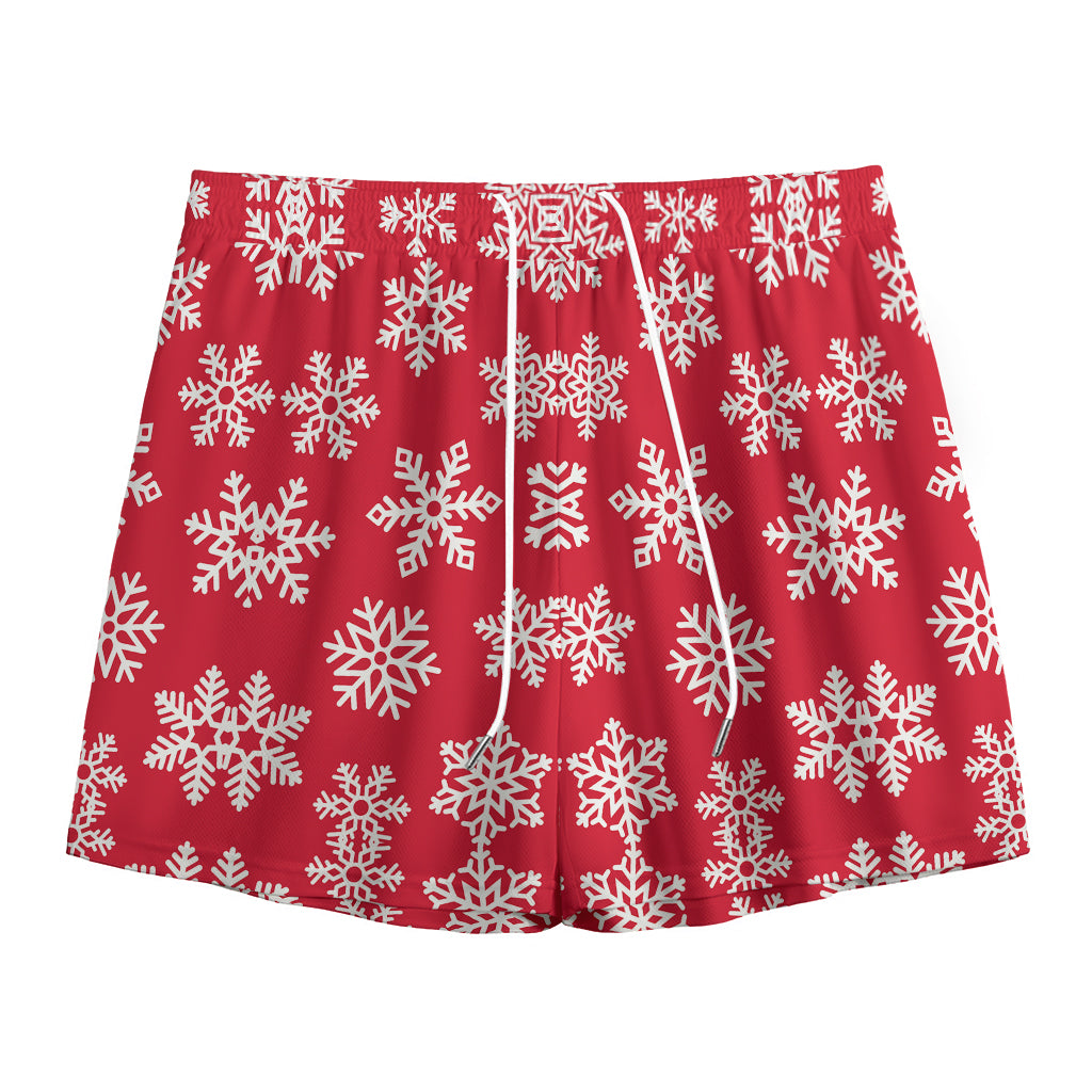 Merry Christmas Snowflakes Pattern Print Mesh Shorts