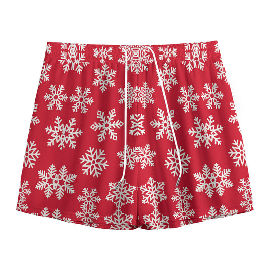 Merry Christmas Snowflakes Pattern Print Mesh Shorts