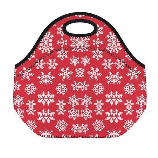 Merry Christmas Snowflakes Pattern Print Neoprene Lunch Bag