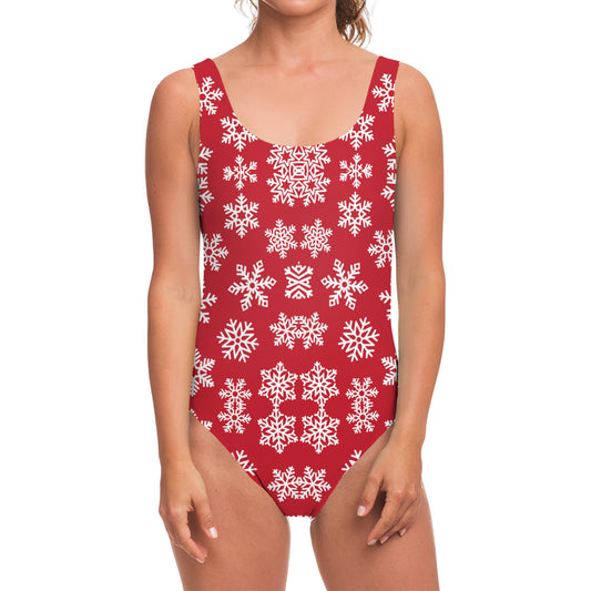 Merry Christmas Snowflakes Pattern Print One Piece Swimsuit