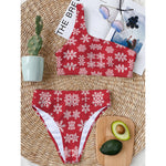 Merry Christmas Snowflakes Pattern Print One Shoulder Bikini Top
