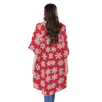 Merry Christmas Snowflakes Pattern Print Open Front Beach Cover Up