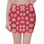 Merry Christmas Snowflakes Pattern Print Pencil Mini Skirt