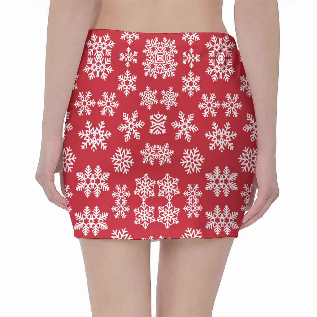 Merry Christmas Snowflakes Pattern Print Pencil Mini Skirt