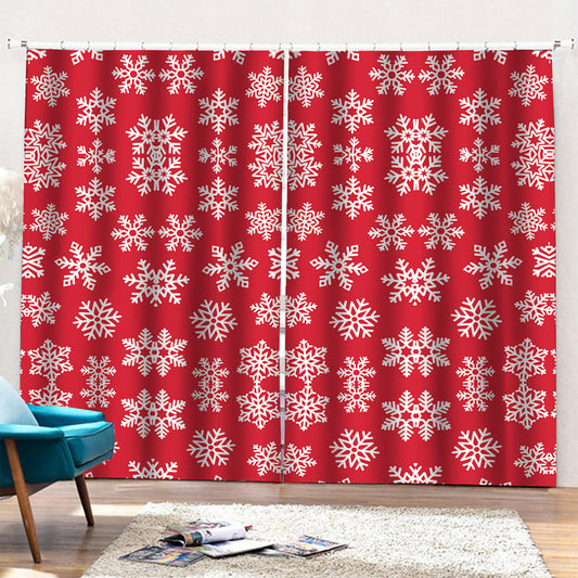 Merry Christmas Snowflakes Pattern Print Pencil Pleat Curtains