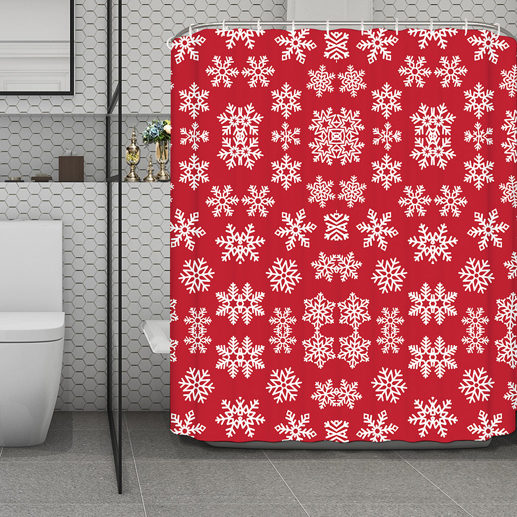 Merry Christmas Snowflakes Pattern Print Polyester Shower Curtain
