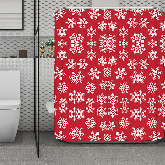 Merry Christmas Snowflakes Pattern Print Polyester Shower Curtain