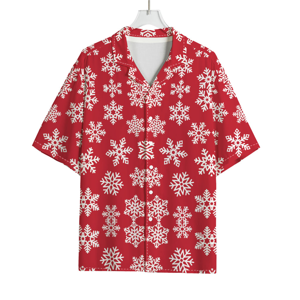 Merry Christmas Snowflakes Pattern Print Rayon Hawaiian Shirt