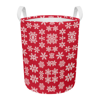 Merry Christmas Snowflakes Pattern Print Round Laundry Basket