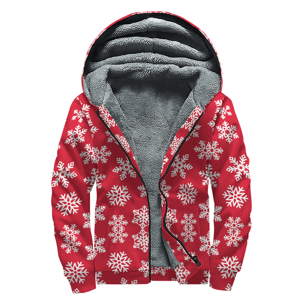 Merry Christmas Snowflakes Pattern Print Sherpa Lined Zip Up Hoodie