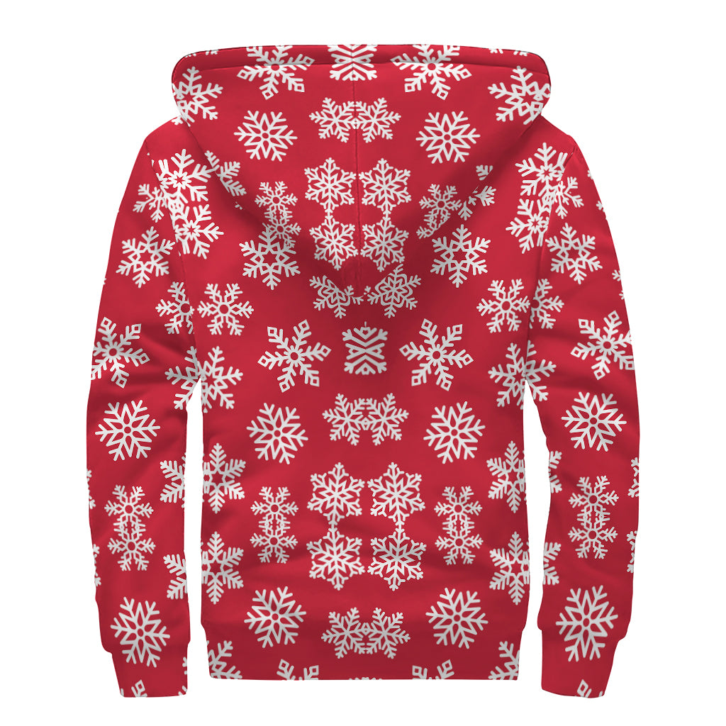 Merry Christmas Snowflakes Pattern Print Sherpa Lined Zip Up Hoodie