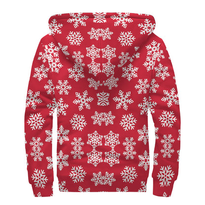Merry Christmas Snowflakes Pattern Print Sherpa Lined Zip Up Hoodie