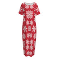 Merry Christmas Snowflakes Pattern Print Short Sleeve Long Nightdress