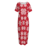 Merry Christmas Snowflakes Pattern Print Short Sleeve Long Nightdress