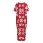 Merry Christmas Snowflakes Pattern Print Short Sleeve Long Nightdress