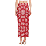 Merry Christmas Snowflakes Pattern Print Side Slit Maxi Skirt