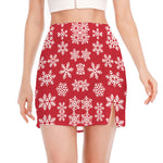 Merry Christmas Snowflakes Pattern Print Side Slit Mini Skirt