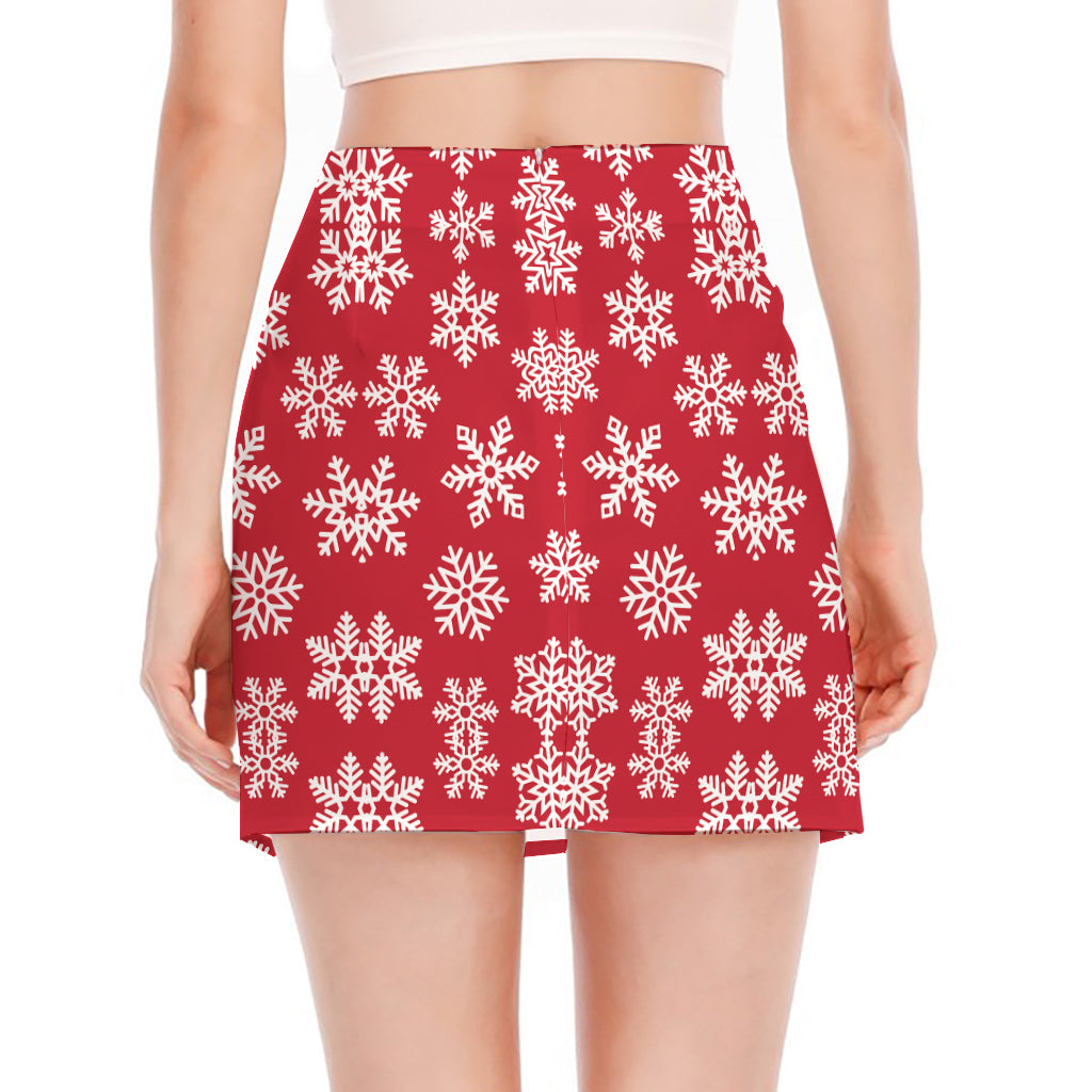 Merry Christmas Snowflakes Pattern Print Side Slit Mini Skirt