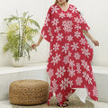 Merry Christmas Snowflakes Pattern Print Silk V-Neck Kaftan Dress
