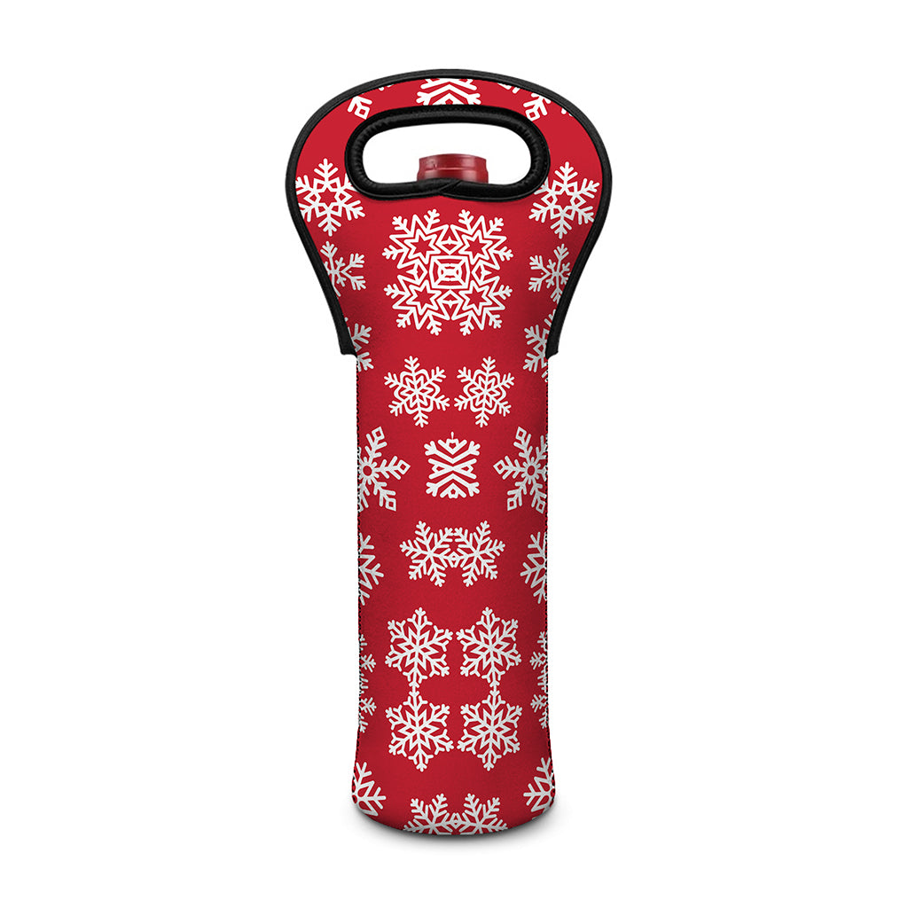 Merry Christmas Snowflakes Pattern Print Single Neoprene Wine Tote