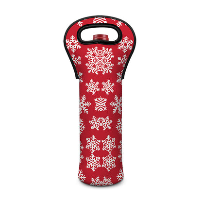 Merry Christmas Snowflakes Pattern Print Single Neoprene Wine Tote