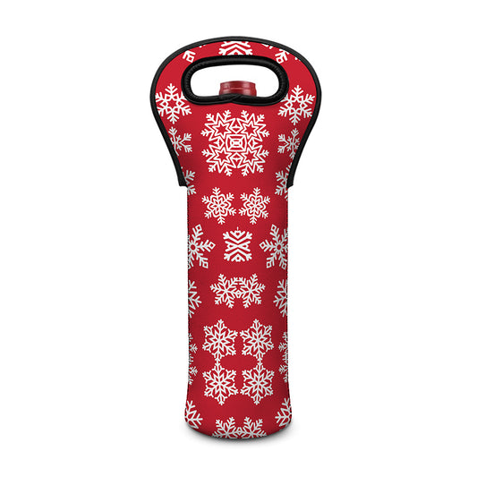 Merry Christmas Snowflakes Pattern Print Single Neoprene Wine Tote