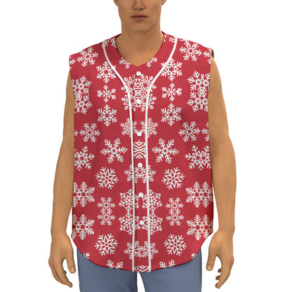 Merry Christmas Snowflakes Pattern Print Sleeveless Baseball Jersey