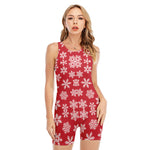 Merry Christmas Snowflakes Pattern Print Sleeveless One Piece Swimsuit