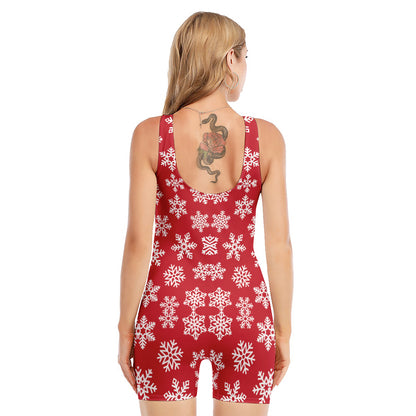 Merry Christmas Snowflakes Pattern Print Sleeveless One Piece Swimsuit