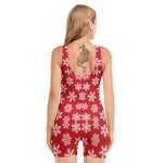 Merry Christmas Snowflakes Pattern Print Sleeveless One Piece Swimsuit