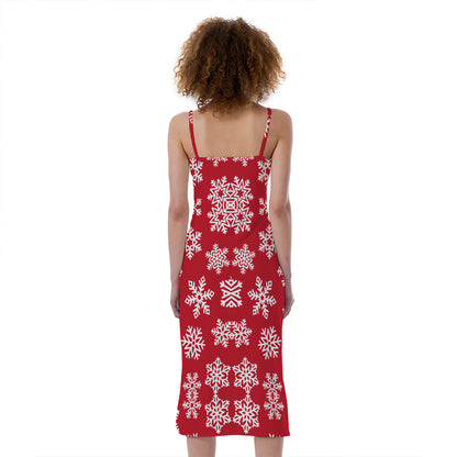 Merry Christmas Snowflakes Pattern Print Slim Fit Midi Cami Dress